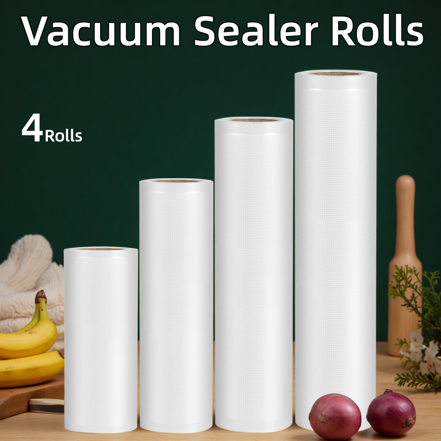 Food Storage Vacuum Seal - 4-Pack Vacuum Sealer Rolls: Heavy-Duty, BPA-Free