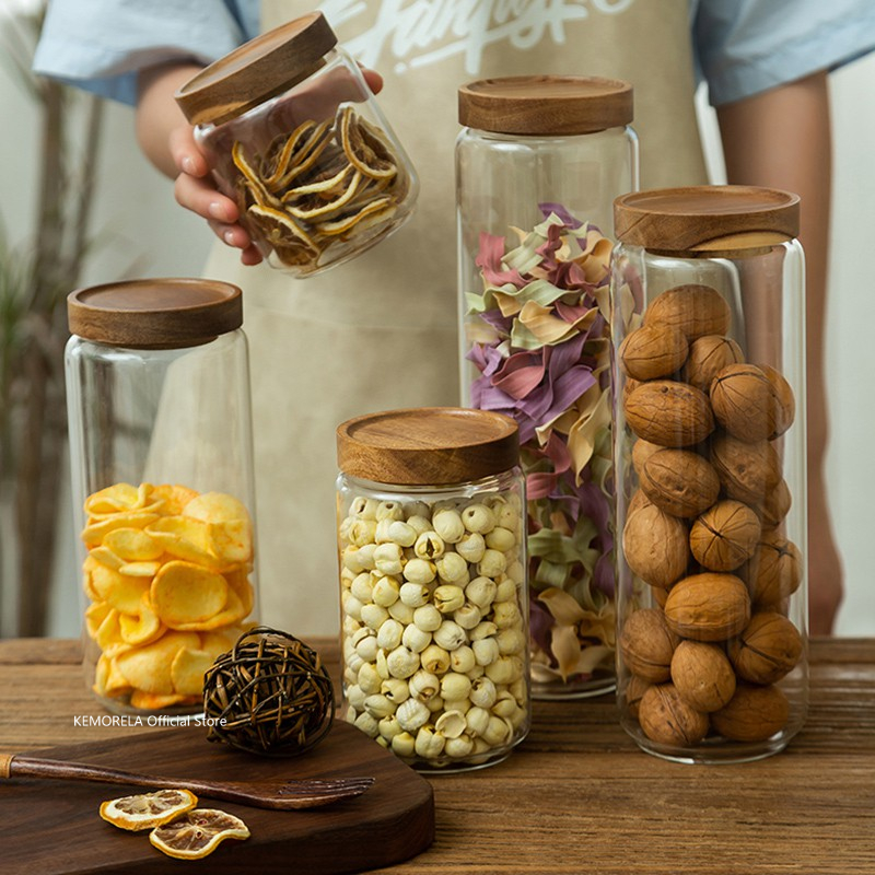 Wood Lid Glass Airtight Canist - đánh giá và giá Food Storage Jar Glass